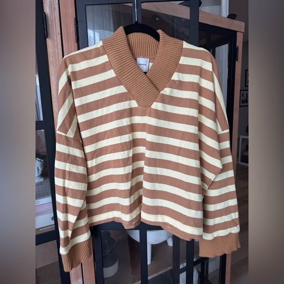 Anthropologie Maeve Cotton Boxy Oversized V-Neck Top sweater ribbed pullover - Picture 5 of 12